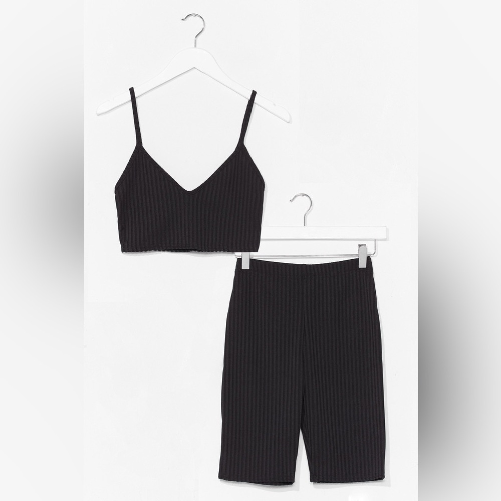 Ribbed Bralette And Cycling Shorts Set